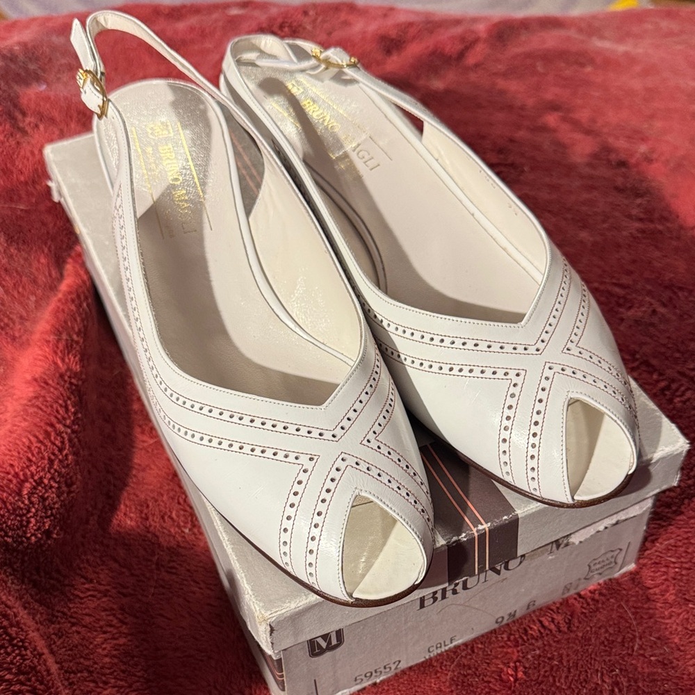 Bruno Magli White Leather Peep-Toe Slingback Mules